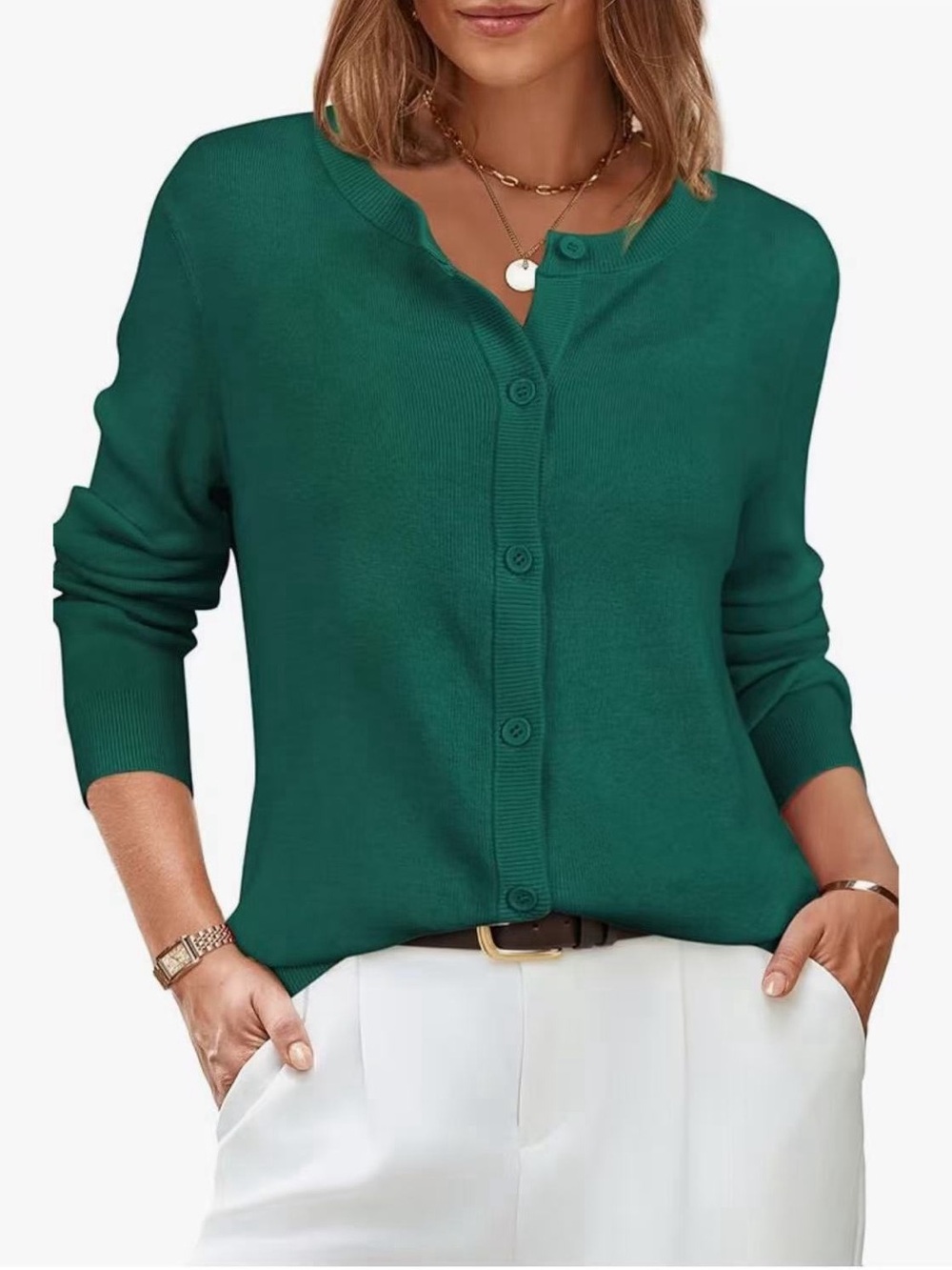 Women's Green Button-Front Knit Sweater